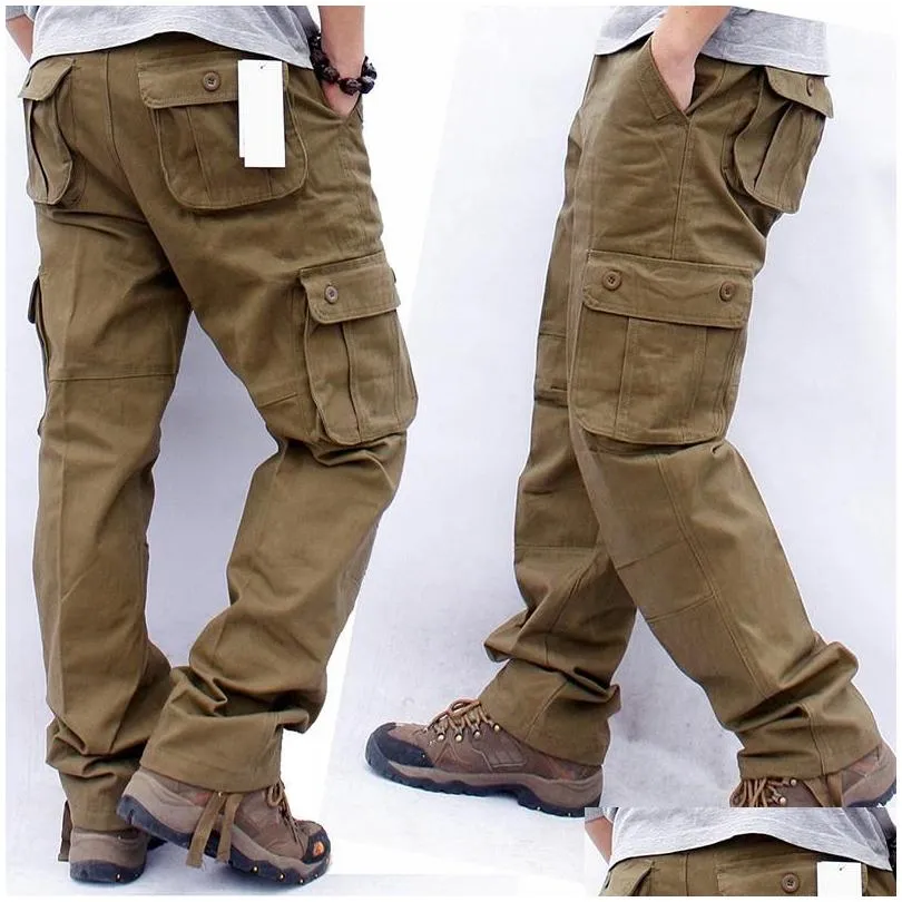 Männer Hosen Herren Overalls Cargo MTI Taschen Taktische Arbeit Casual Pantalon Hombre Streetwear Armee Gerade Hosen Drop Lieferung Appa Dhgrr