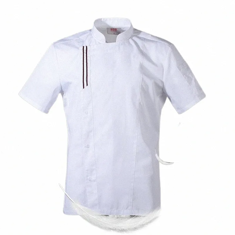 Verão masculino camisa branca do chef chef cozinha cozinhar jaqueta restaurante uniforme barbeiro workwear macacão f9xQ #