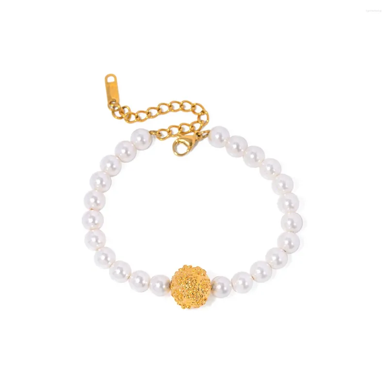 Strand Stainless Steel PVD 18K Gold Plated Tarnish Flower Charm Pearl Bracelet For Woman Jewelry Wholesale Trendy