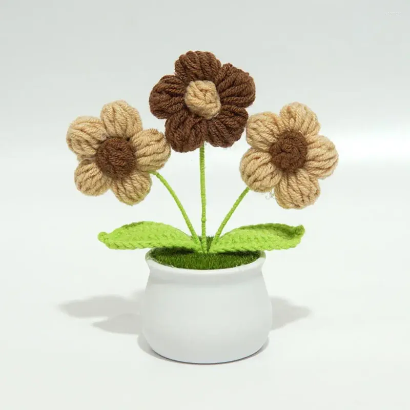 Fleurs décoratives, plantes en pot légères, tissées, petites fleurs au crochet faites à la main, fil réaliste pour un style élégant