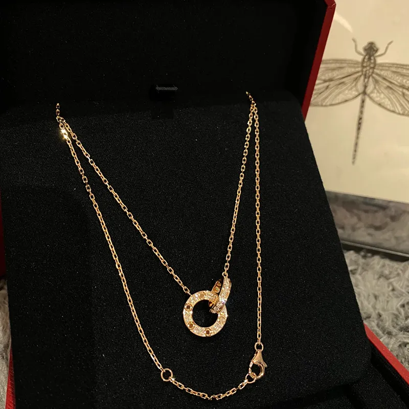 Colar de parafuso de anel duplo clássico colar de designer para mulheres colar de amor de diamante de ouro 18K