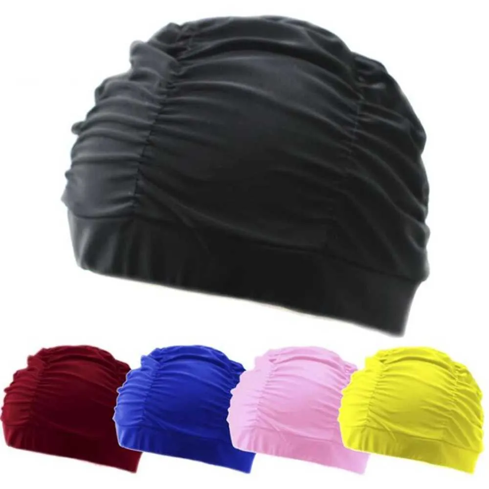 CAPS 1PC HÖG ELASTISK SWIMMING CAP Män Kvinnor Free Size Solid Blommor Tryckt Långt hårsport Swim Pool Hat Nylon Turban 24328