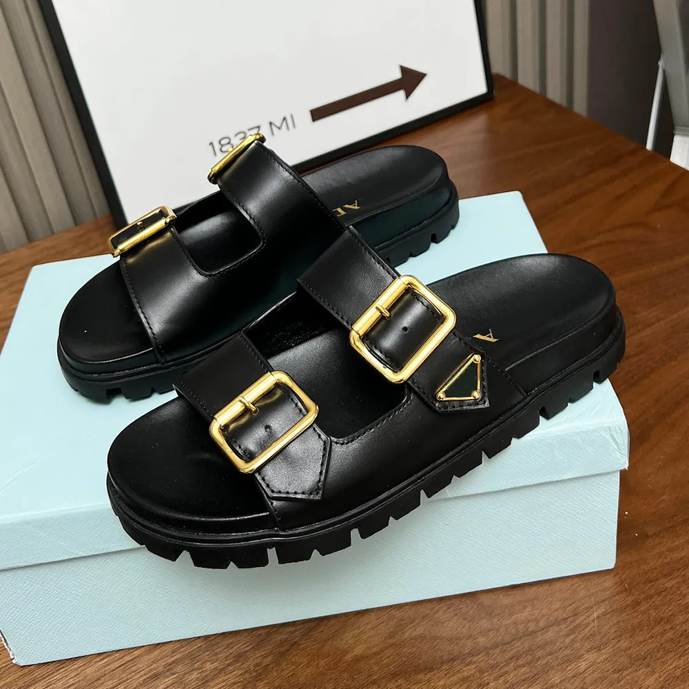 Högkvalitativ ny Cowhide tofflor Fashion Women Sandaler Luxury Casual Beach Shoes Summer Hand-Woven Shoes äkta läder E0369