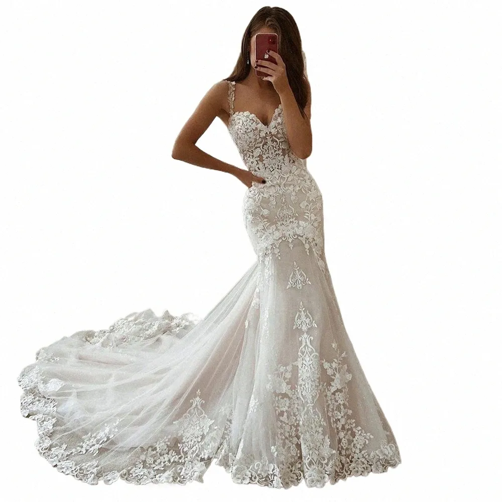 Lorie Abiti da sposa a sirena avorio con applicazioni in pizzo e tulle Abiti da sposa con strascico Sweetheart senza spalline Abiti vintage 2021 J1ZA #