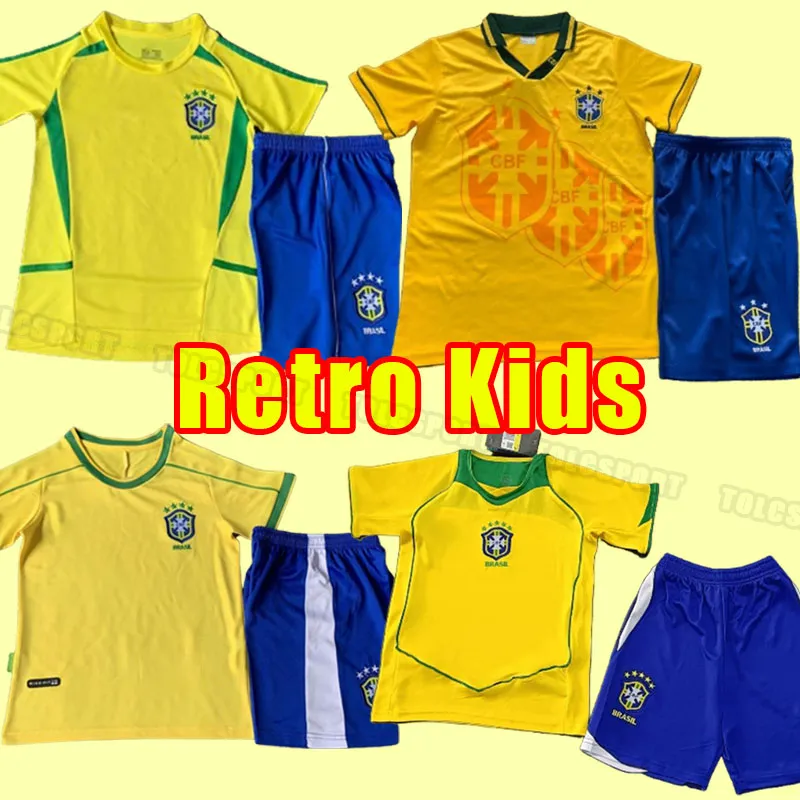 Kit per bambini Maglie da calcio brasiliane maglie retrò Carlos Romario Ronaldo Ronaldinho camisa de futebol Brasile RIVALDO ADRIANO 1998 98 2002 02 bambino 2004 1994 04 94