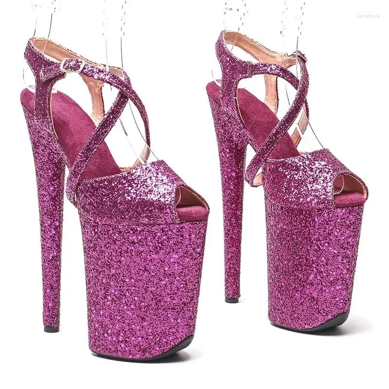 Dansskor 23 cm/ 9 tum med Glitter Starps Small Platform High Heel Sandals Sexig Pole 068