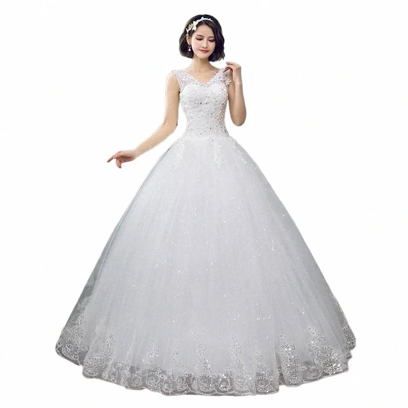é YiiYa novo vestido de casamento com decote em V simples off white lantejoulas vestido de casamento barato De Novia HS288 P4hX #