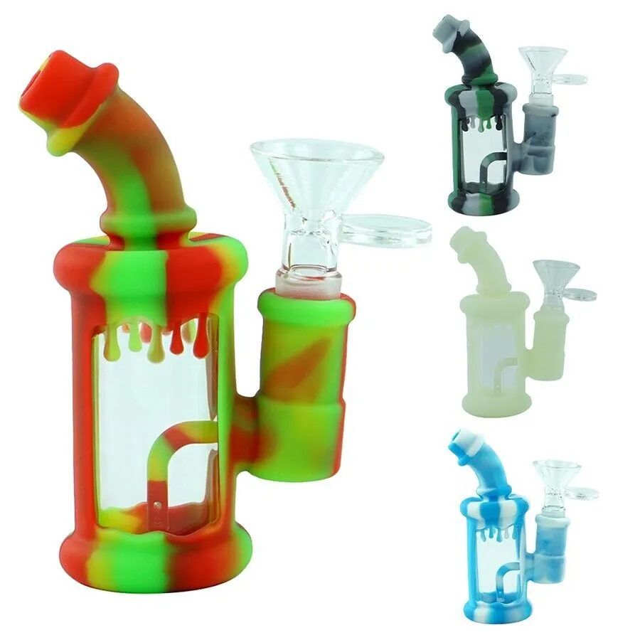 4.5 inch Hookahs Silicone Bong Water Pipes Unbreakable Mini Silicone Oil Rigs Bubbler bongs With Glass Bowl