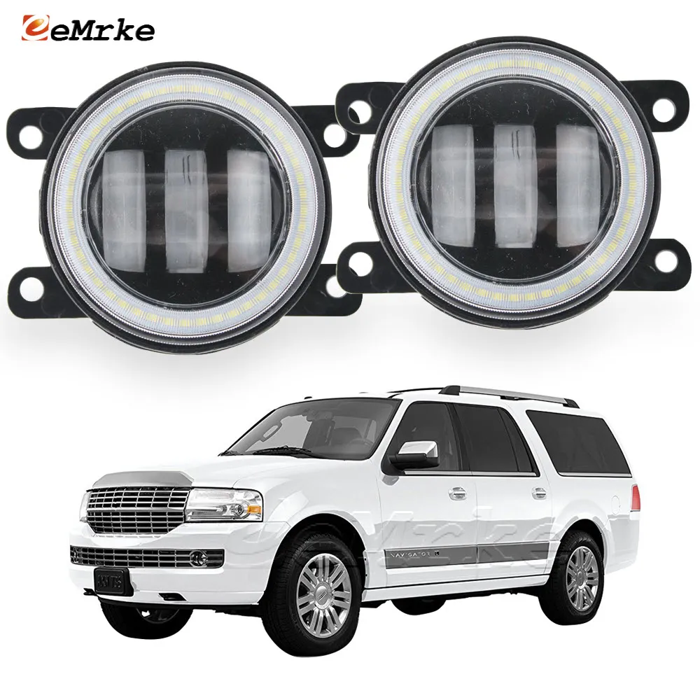 EEMRKE Led Fog Lights Assembly 30W/ 40W for Lincoln Navigator MK3 U326 2007-2014 with Clear Lens Angel Eyes DRL Daytime Running Lights 12V PTF Car Accessories