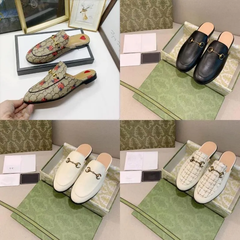 Designer Slide Slippers Women Loafers Metal Chain Jacquard Sandals Casual Shoe Fashion Luxury Vintage Slipper Comfortable Shoes With Genuine Leather