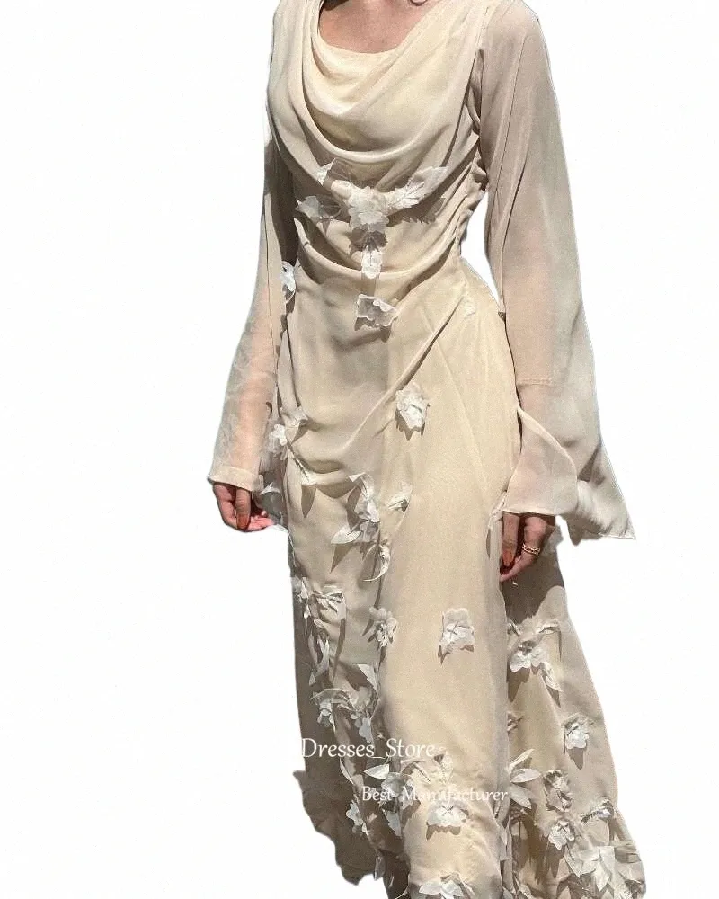 Beige Chiffon A-Line Bridesmaid Dress with V-Neck, Backless Design, 1/2  Sleeves, Ankle-Length Hemline, and Hand Made Flower Embellishment from  Dhgate Bridesmaid Dress - price 84.25