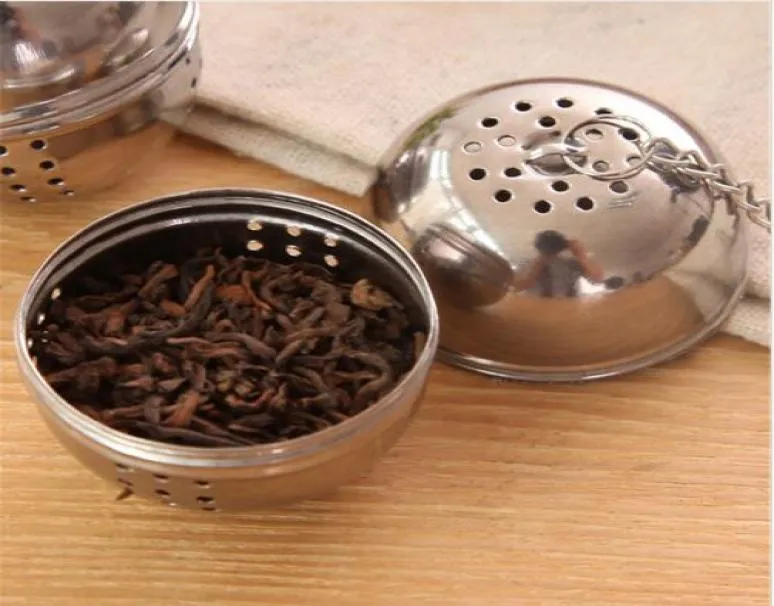 Nytt rostfritt stål Boll te -infusernätfilterfilter Sile whook Loose Tea Leaf Spice Ball med repkedja Hem Köksverktyg2150605