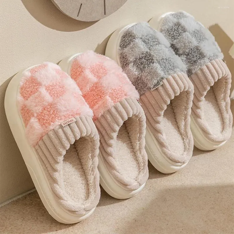 Slippers Men's Cotton Women's Winter Indoor Home Warm Plus Velvet Hairy Couple Comfortable Thick Bottom