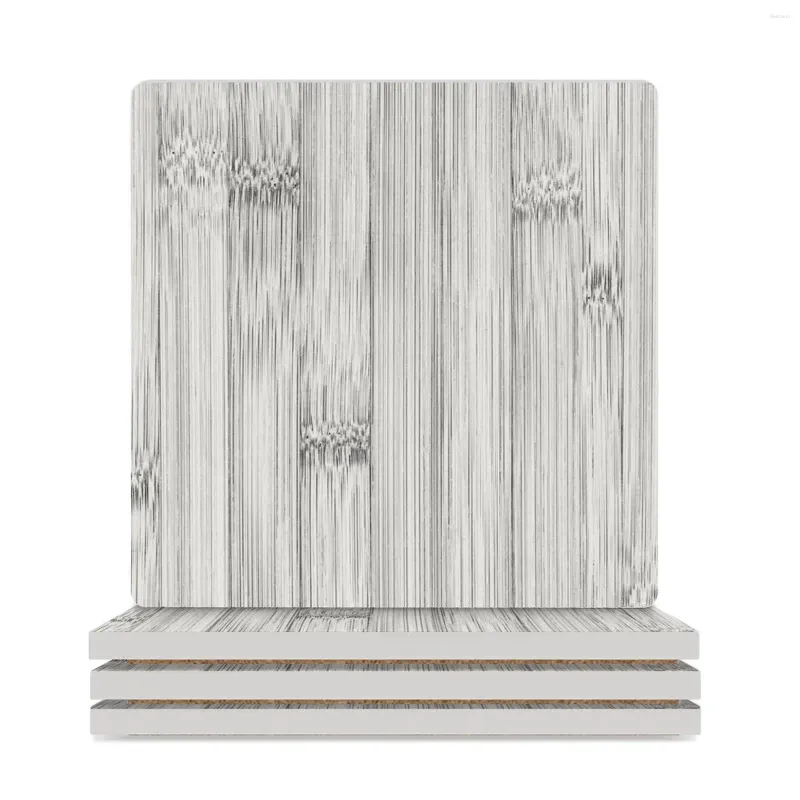 Table Mats Cool Gray Bamboo Wood Print Elegant Lines Ceramic Coasters (Square) White Cup Set Drinks