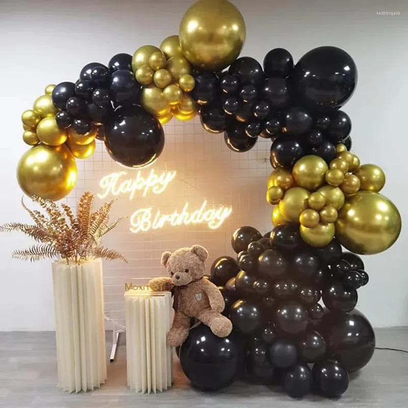 Party Decoration Black Balloon Arch Kit Metal Gold Balloons Garland Baby Shower Kid Födelsedag Kön Reveal Graduation Globos