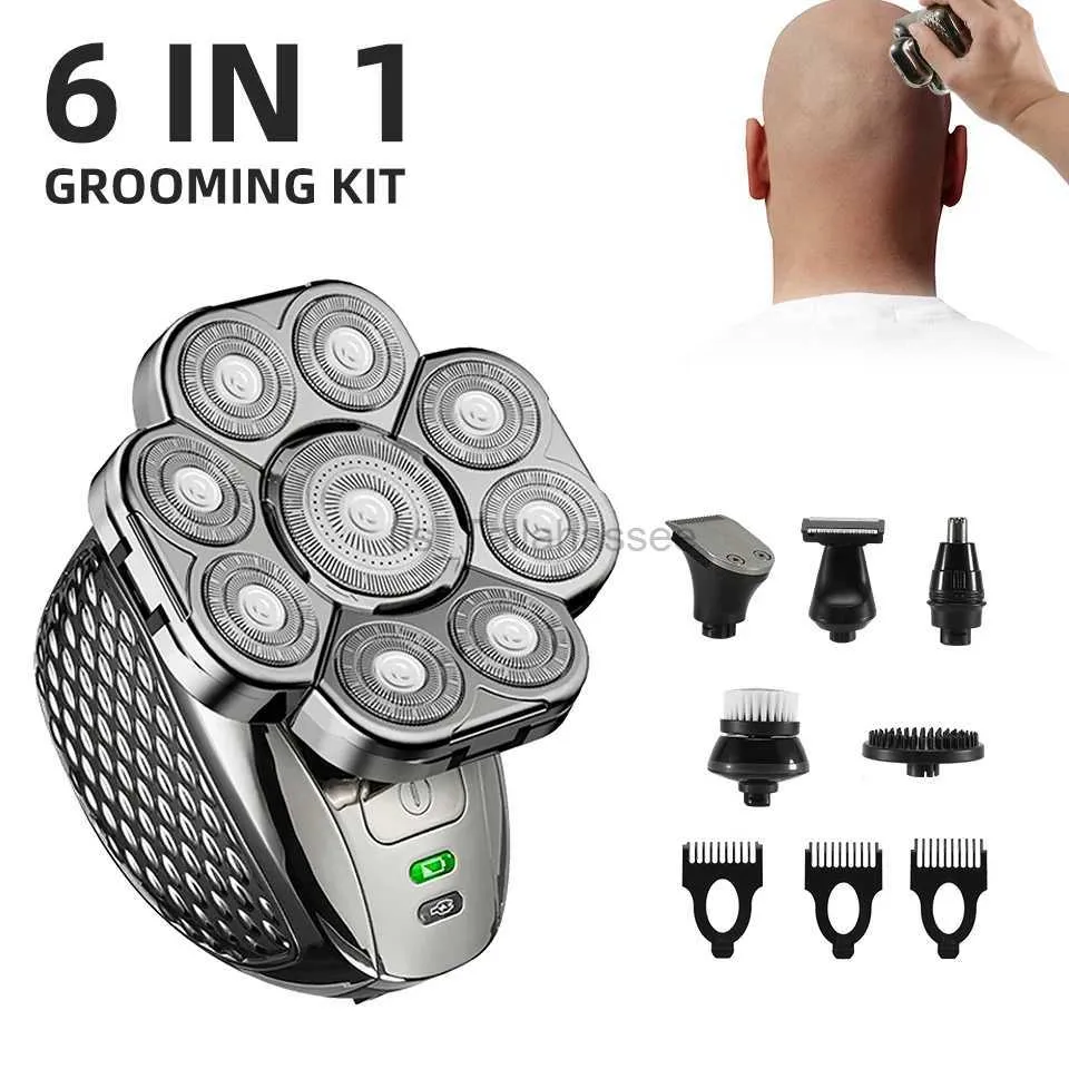 Rasoirs électriques 6 in1 Kits de toilettage rasoir électrique corps du visage rasoir électrique pour hommes cheveux tondeuse à barbe tête chauve Machine de rasage Rechargeable 240329