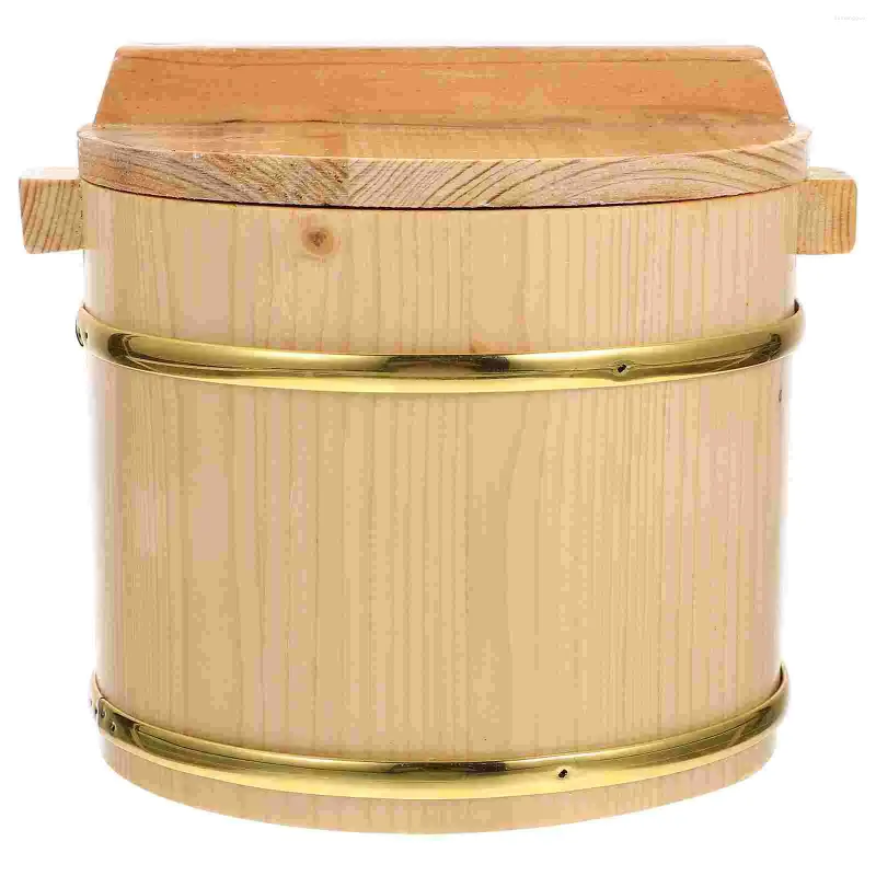 Förvaringsflaskor med täckt träfat blandningsskålar containrar för matrestaurang ris hink