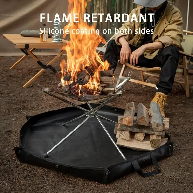 Mat Fire Pit Fireproof Mat Hexagonal Firewood Bag Ember Mat Heat Resistant Fireproof Pad with Hanger Ear for BBQ Patio Deck Camping