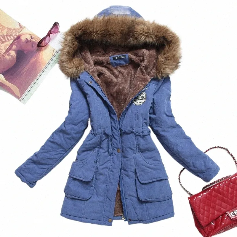 2022 Winter Women Thick Warm Lg Coat Hooded Parka Cott Padded Coat Lg Slim Jacket Fi Female Warm Overcoat Z1QB#