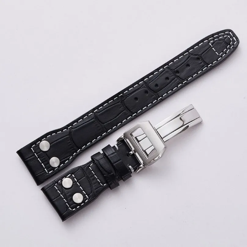 20mm 22mm äkta kalvläderklockband med spänne -lås för herrklockor för passform iwc armband toppkvalitet336a