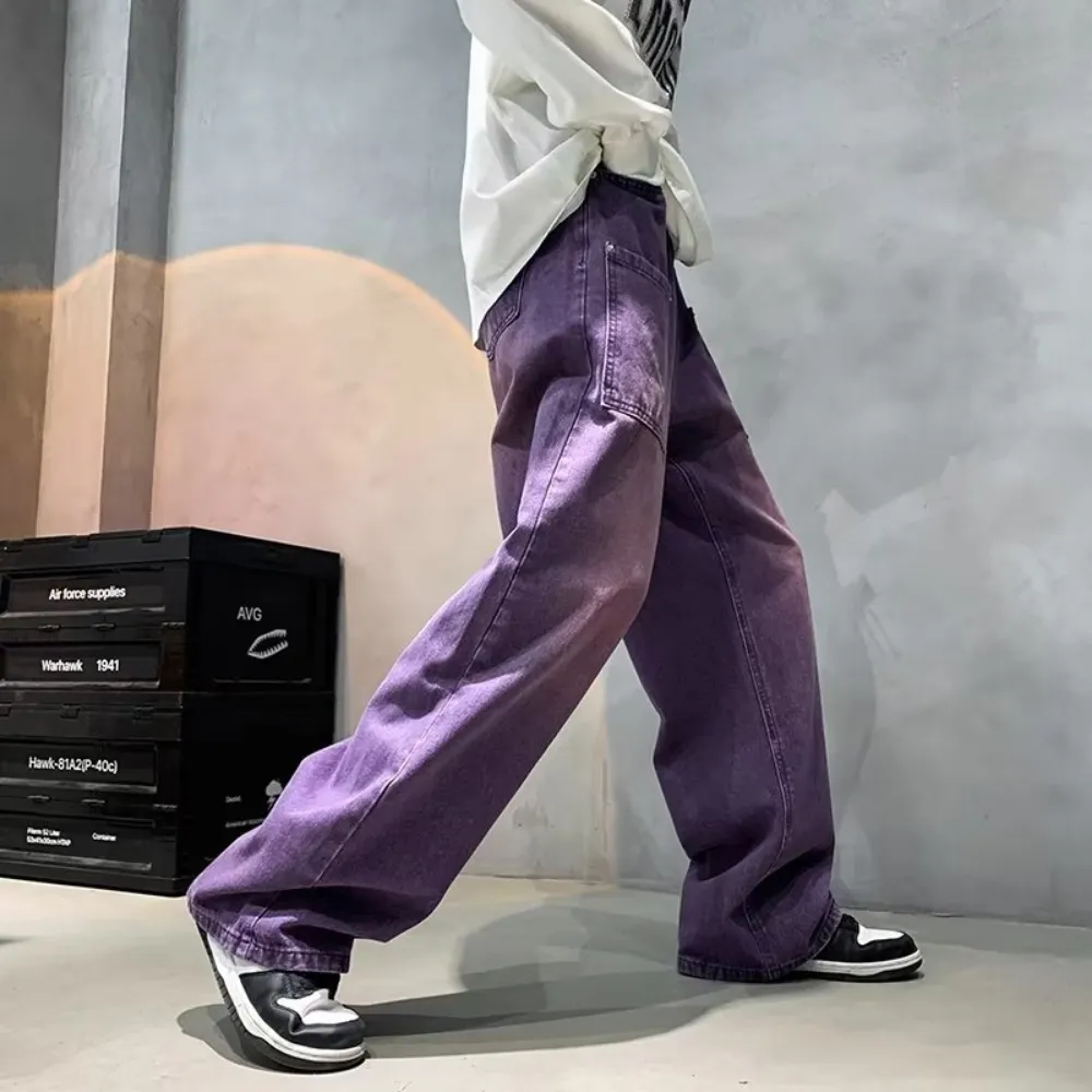 Purple Wide Leg Jeans Men - Y2K Hip Hop Denim, Vintage