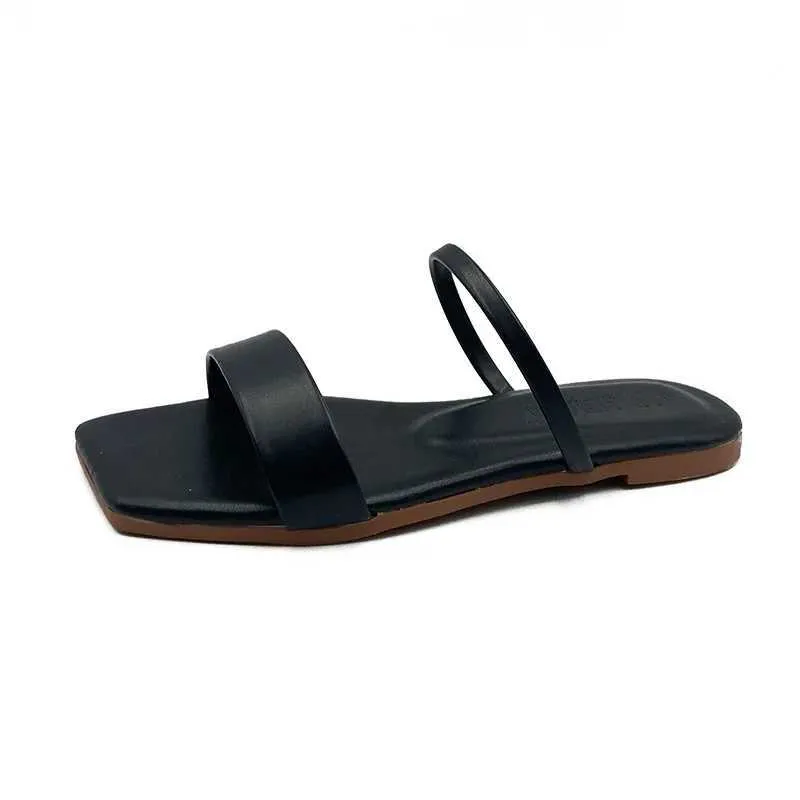 Slippers Vrouwen 2023 Nieuwe Dames Slip Op Schoenen Zomer Vierkante Kop Peep Toe Platte Bovenkleding Strand Solid Slides H240328G3PV