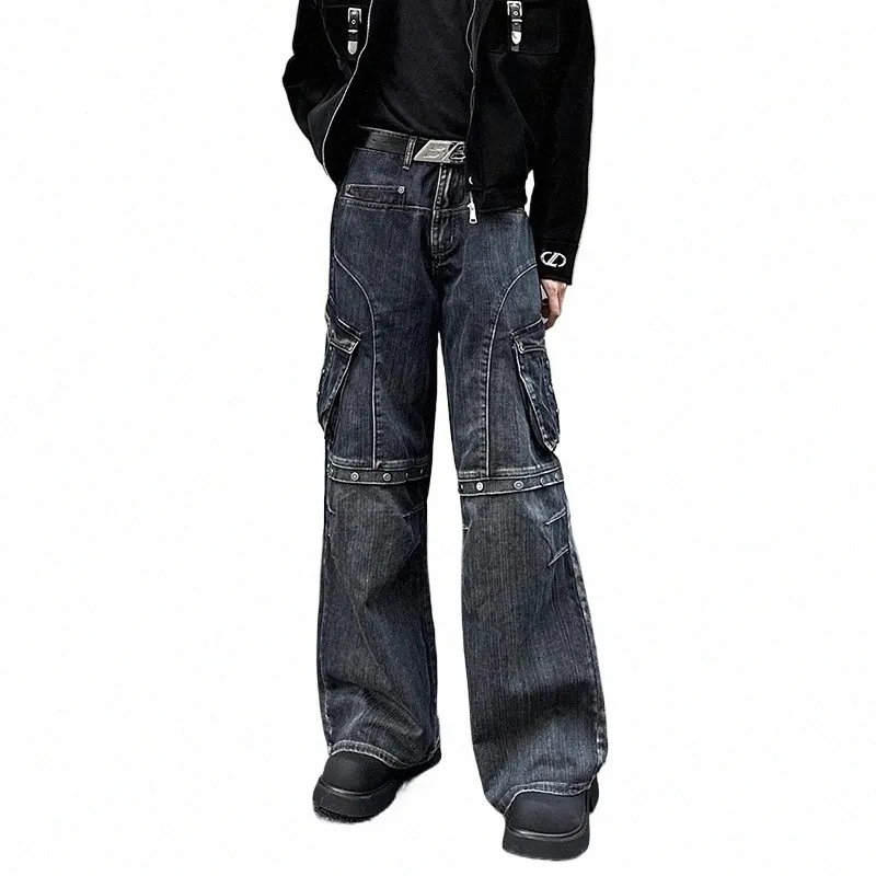reddachic Heady Industry DecStructed Men Cargo Pants Studded Pocket Patchwork Vintage W Y2Kバギージーンズヒップホップストリートウェア＃
