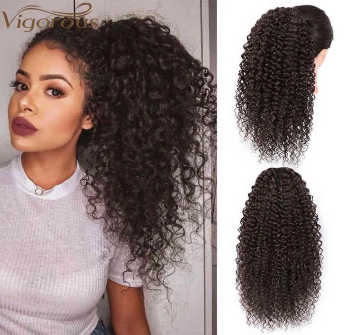 Clip d'extension de cheveux bouclés Afro queue bouffante de cordon vigoureux en queue Extensions de cheveux synthétiques afro-américaines 2101081036518
