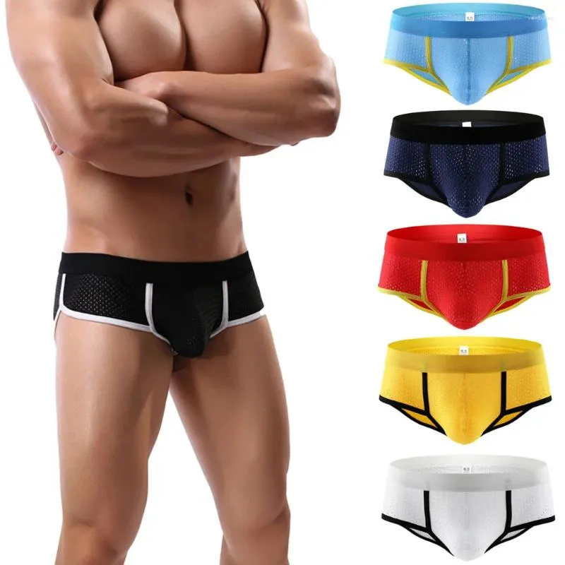 Underpants Sexy Mesh Underwear Men Soft Briefs Splicing Pure Color Knickers Breathable Gay Ropa Interior Hombre