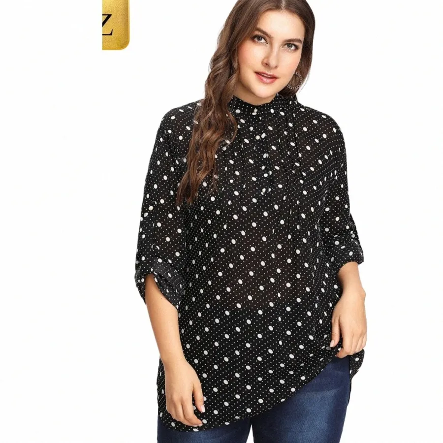 hot Sale Ruched V Neck Lg Sleeve Polka Dot Plus Size Blouses Ruched Top Shirt Fi Women's Shirts Maternity Clothes Summer w4R9#