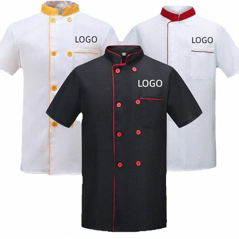 Giacca uniforme da chef Stampa personalizzata ricamo Logo Abbigliamento da cucina Camicia da cucina Servizio Hotel Fast Food Piatto caldo Cake Shop Cappotto 59yU #