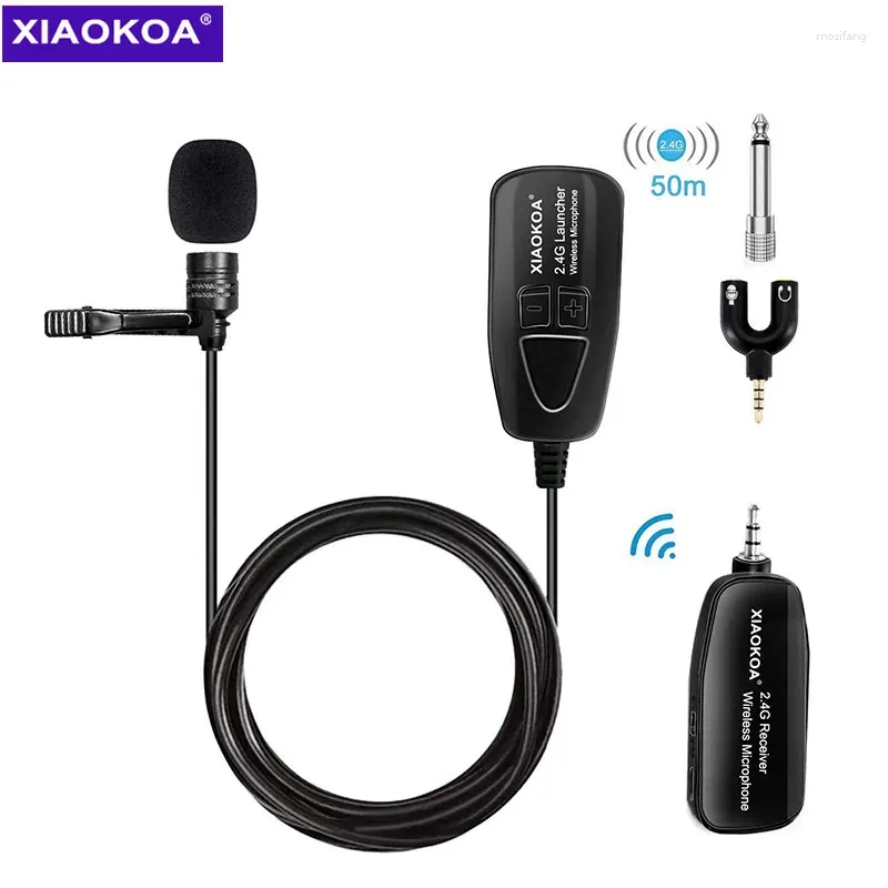 Microfones Xiaokoa 2.4G trådlös Lavalier Microphone Recording Lapel Mic med 50 m stabil växellåda för rösthögtalare