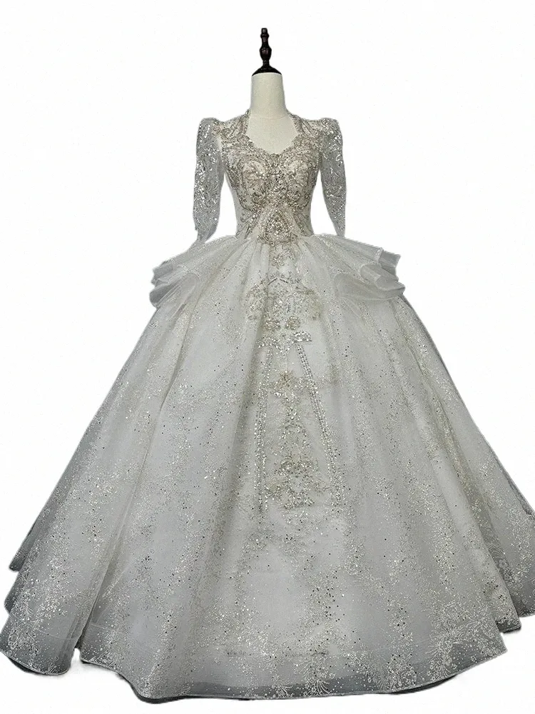 Maria Novia 2024 lujo vintage boda Dr LG manga hecha a mano rebordear encaje bordado Princ vestido de bola Vestido de Noiva d1fM #