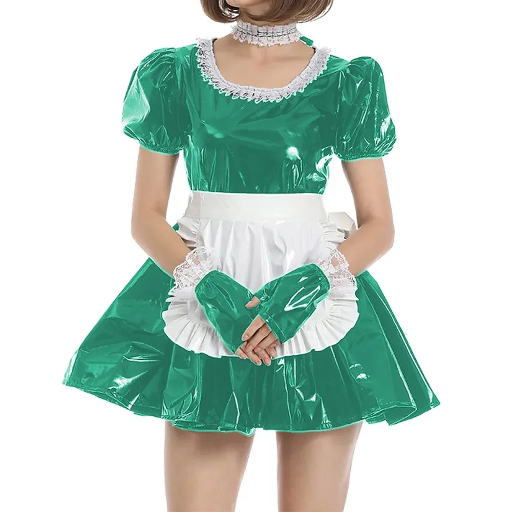 Sexy PVC Sissy Jurk Korte Mouw A Lijn Geplooide Jurk Met Schorthandschoenen  Maid Dress Halloween Party Frans Uniforme Kostuum 7xl Van 106,21 € | DHgate, image size:1000x1000