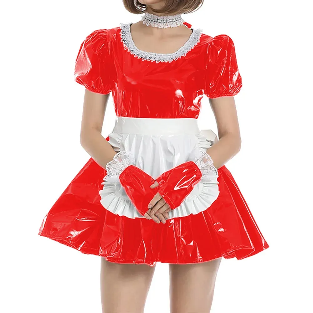 Sexy PVC Sissy Jurk Korte Mouw A Lijn Geplooide Jurk Met Schorthandschoenen  Maid Dress Halloween Party Frans Uniforme Kostuum 7xl Van 106,21 € | DHgate, image size:1000x1000