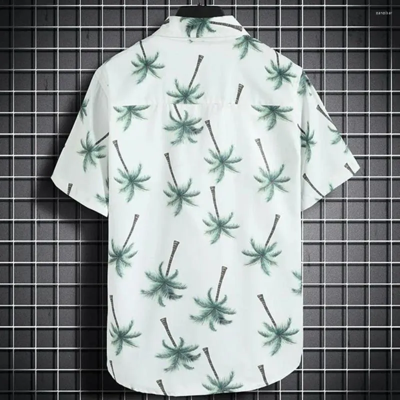 Fatos masculinos Folhas Tropicais Imprimir Roupa Estilo Havaiano Camisa Shorts Conjunto Com Bolsos De Cintura Com Cordão Elástico Para Homens