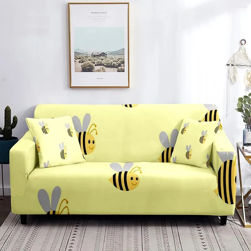 Krzesło Covers Sofa Cover Cute Cartoon Bugs Wzór rozciągnięcia kanapa szkieletowa żółta, całkowicie opakowana w myjni meble obrońcy z kurzu