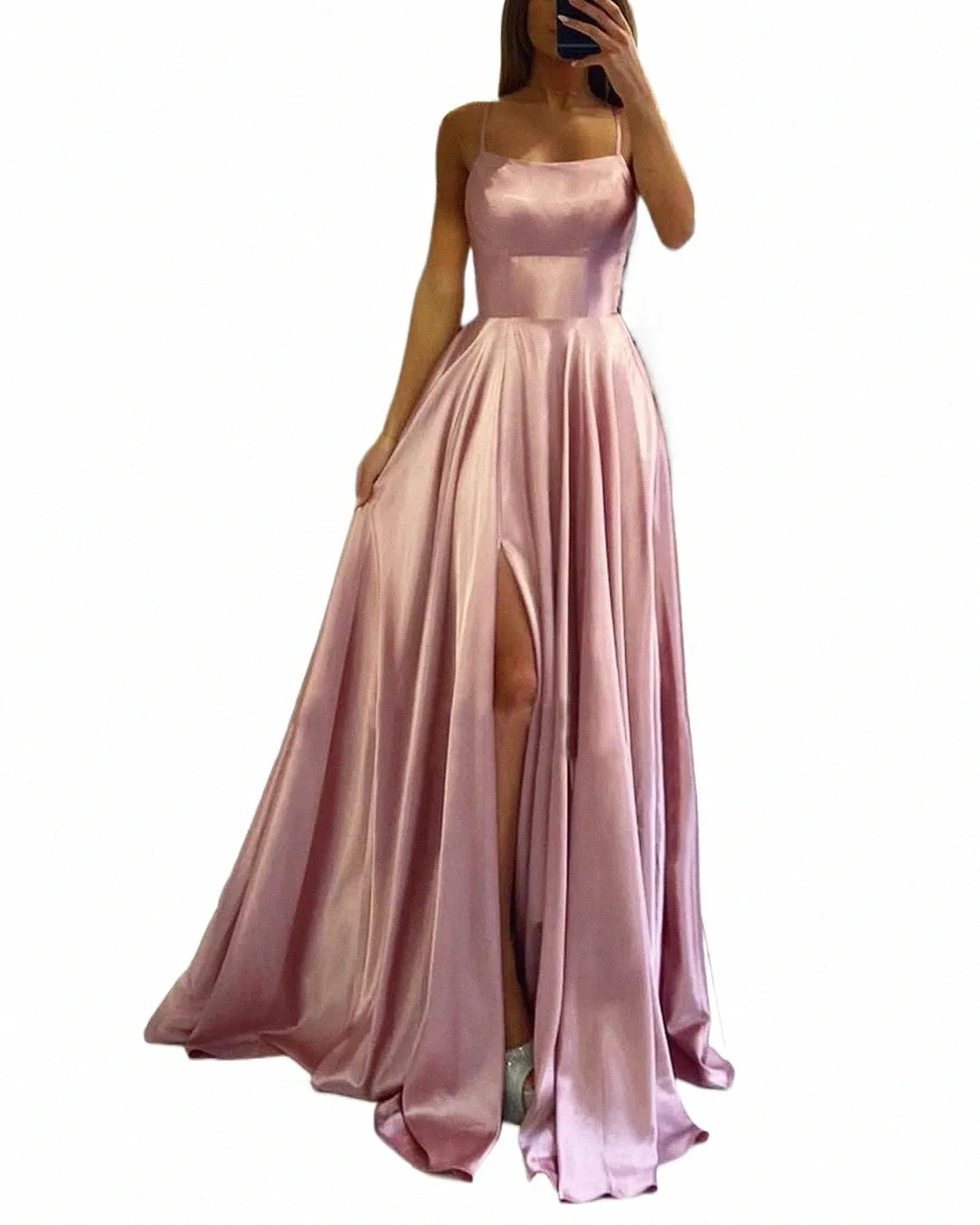 Satin A-line Gown with Strappy Lace Up Back and High Skirt Slit Floor-Length Wedding Bridesmaid Dress from Dhgate Bridesmaid Dress - price 20.9 Satin A-line Gown with Strappy Lace Up Back and High Skirt Slit Floor-Length Wedding Bridesmaid Dress from Dhgate Bridesmaid Dress - price 20.9