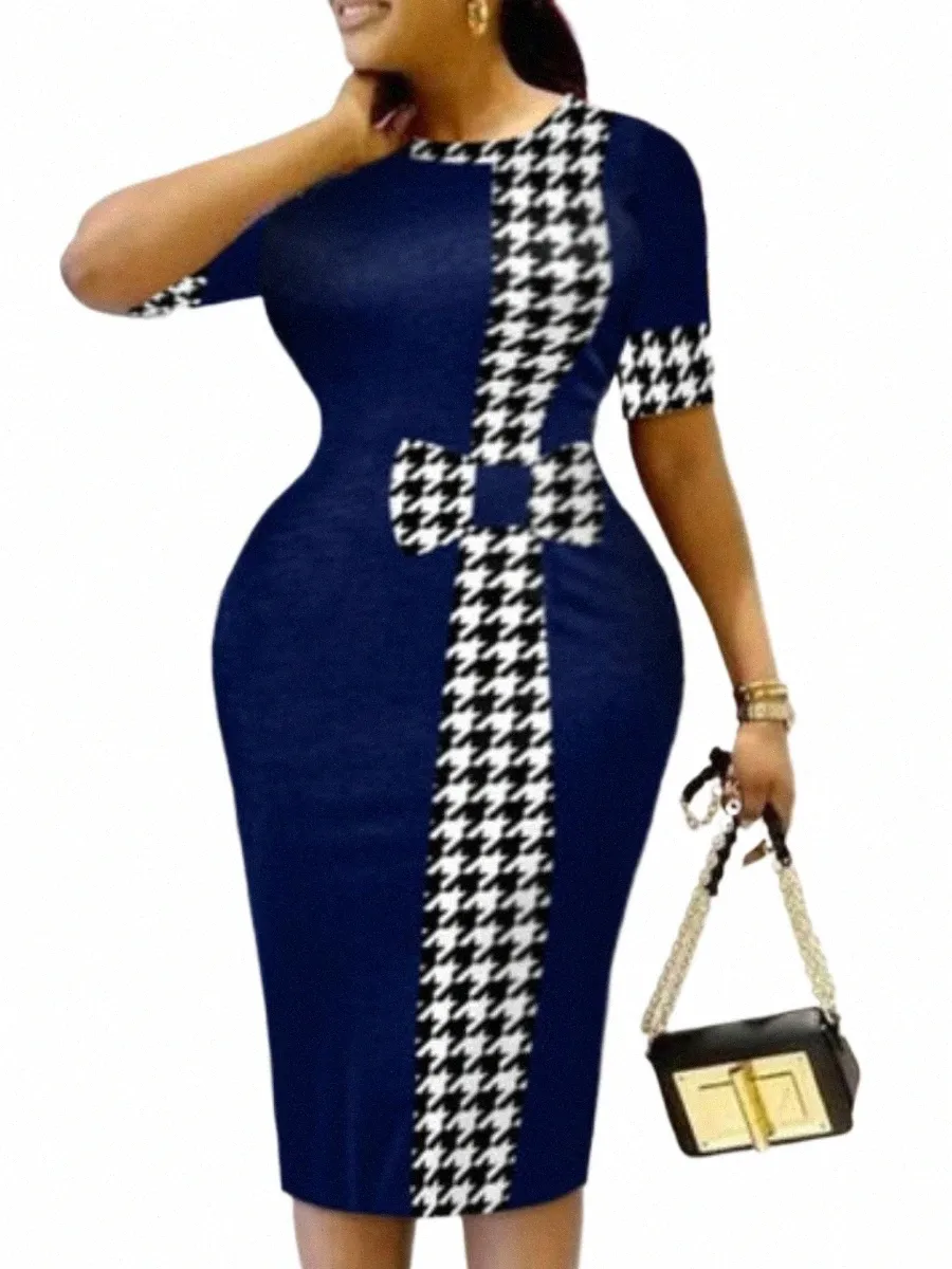 Elegant womens polyester plaid checkerboard print hooded collar short  sleeve mid-calf office dress from Dhgate Urban Sexy Dresses - price 5.5