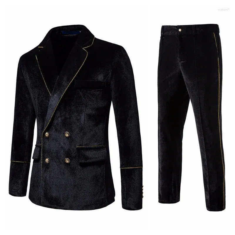 Men's Tracksuits 2024 High-end Velvet Suits Fashion Casual Dress Jacket Party Costumes And Pants Clothes For Men