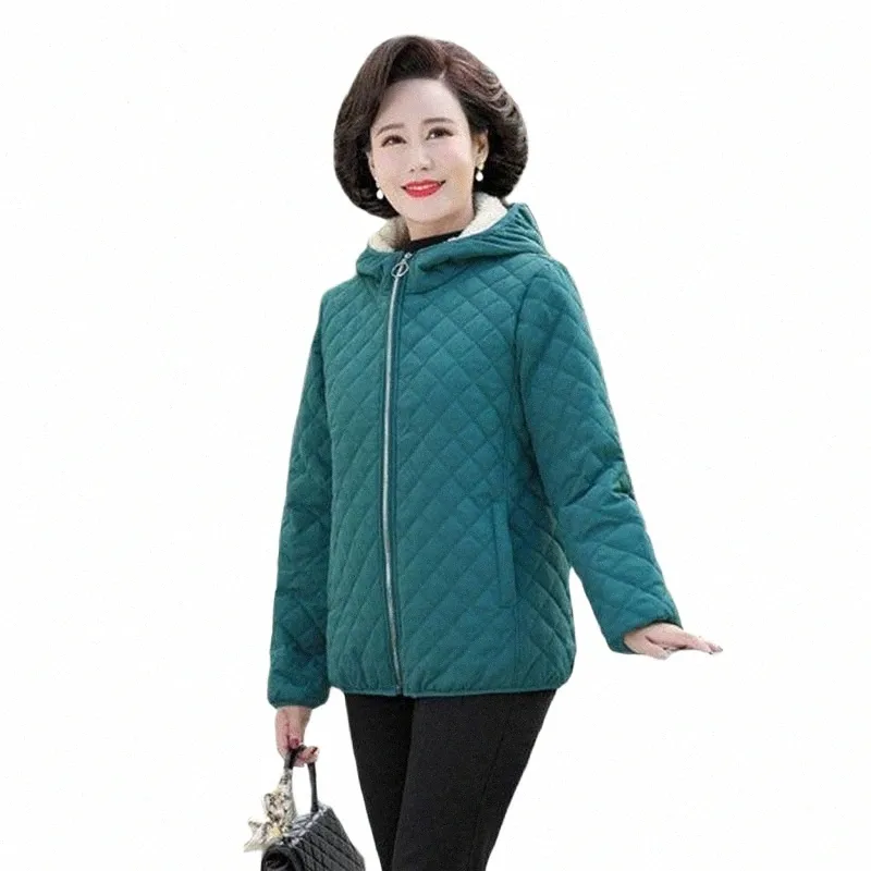 2022 New Autumn Winter Middle-Aged Elderly Mothers Female Keep Warm Down Cott Jacket Add Veet Short Hooded Ladies Coat y9Ck#