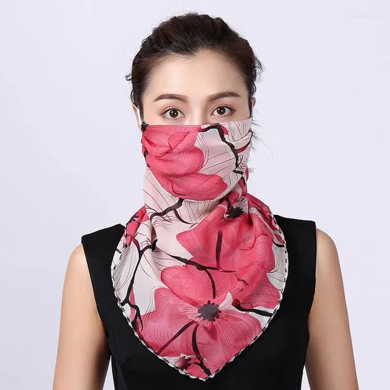Шарфы летние боковые шарф для женщин солнцезащитный крем кольцо шея шифоновый бандана цветочный принт леди платки головы обертки