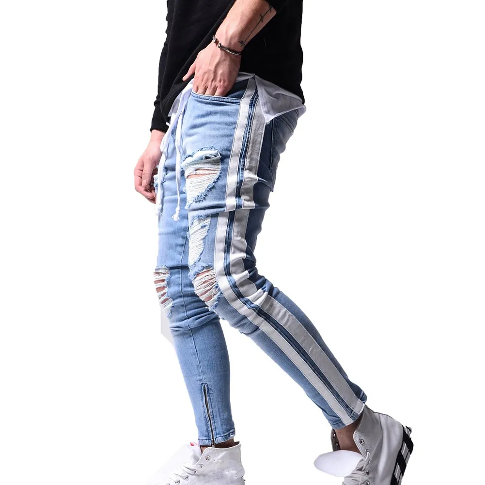 Ripped Jeans Jeans With White Stripe On Side Rainbowtouches