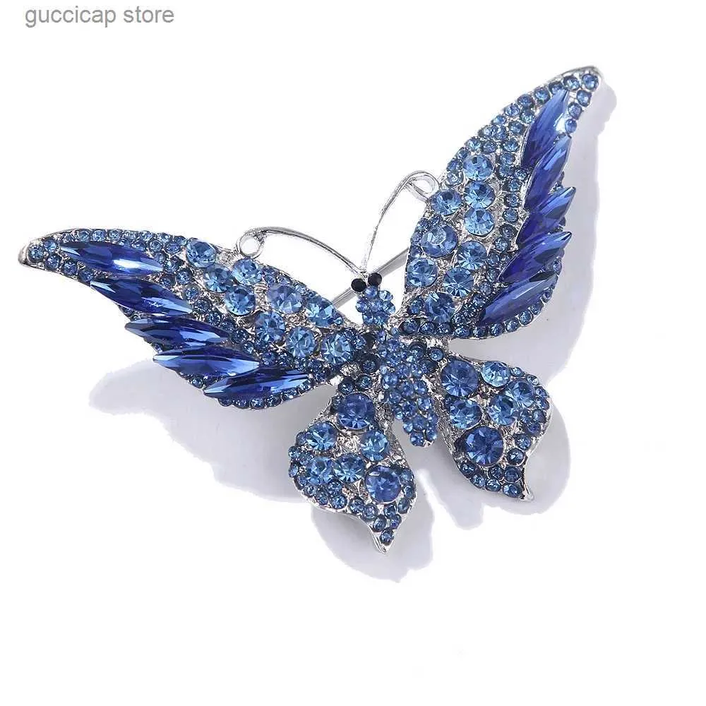 Pins Broches Cristal à la mode grand papillon broche broches tempérament féminin charme incrusté complet strass broches pour femmes fête cadeaux de mariage Y240329