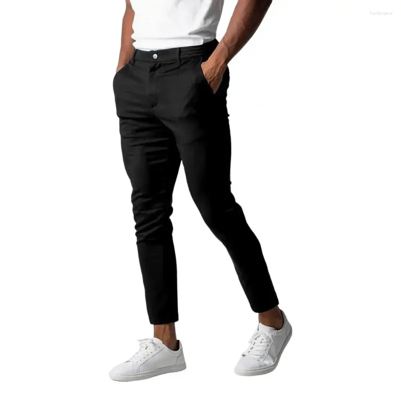 Calças masculinas Calças masculinas elegantes slim fit negócios com cintura elástica botão fechamento bolsos macio respirável formal para trabalho