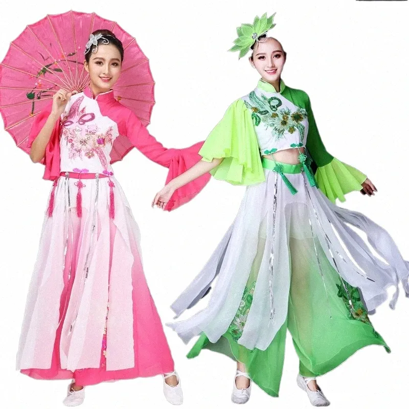 Costumes de danse Yangko Été Traditial Vêtements chinois Femmes Ancien style chinois Dancewear Costume de danse folklorique Fan Dance 18li #