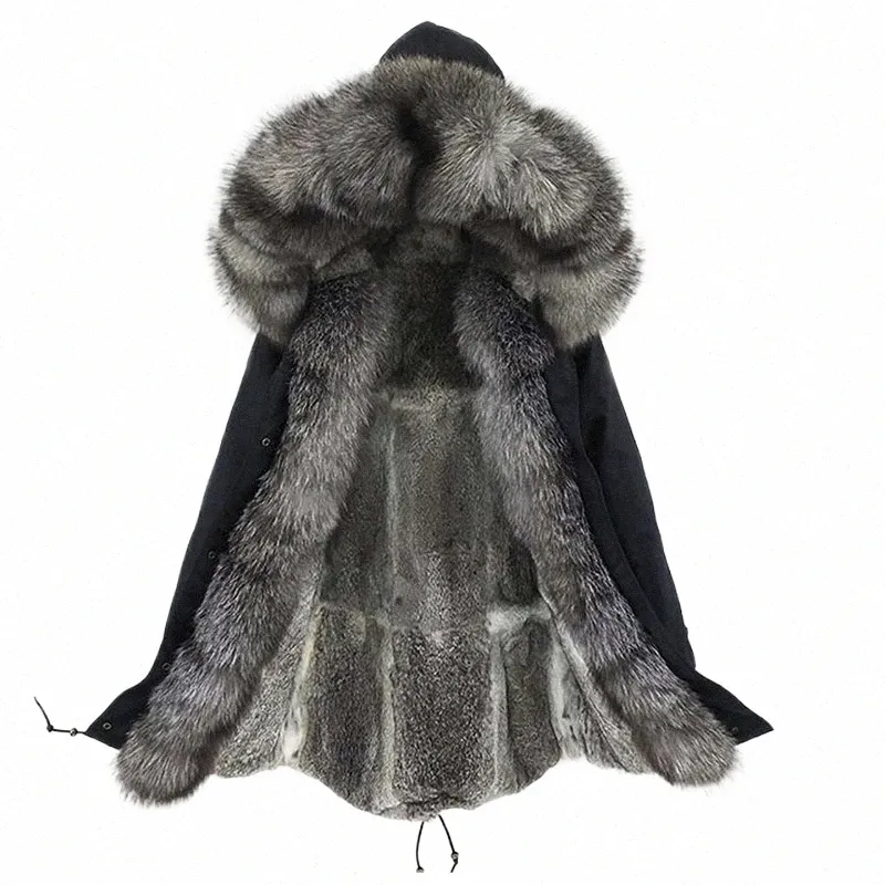 Lavelache Winter Real Fox Fur Coat Lg Parka Men Real Rabbit Fur Liner Natural Fur Collarフード付き厚い暖かい男性ジャケット09e2＃