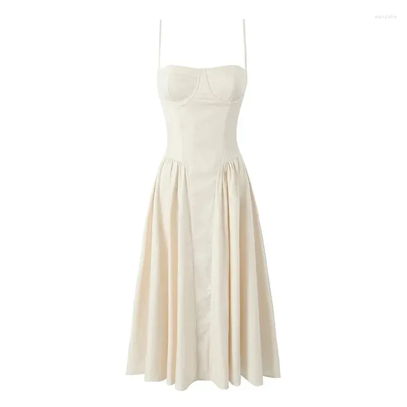 Casual Dresses Boho Inspired Sexy Beige Corset Sundress Women Straps Midi Dress 2024 Spring Summer Party Elegant Ladies