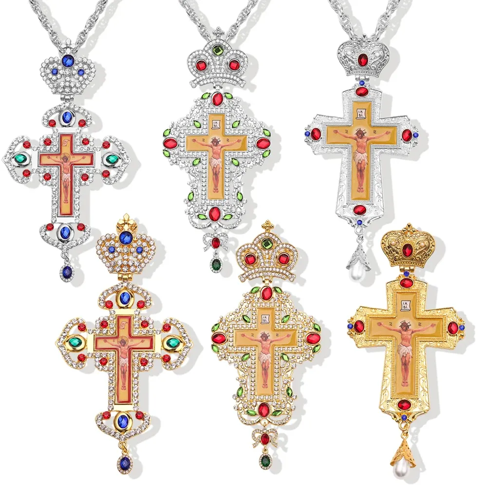 Collane Collana con pendente lungo croce religiosa Collana con crocifisso della Grecia Icona Arte bizantina e tradizione ortodossa Sacerdoti della Santa Croce