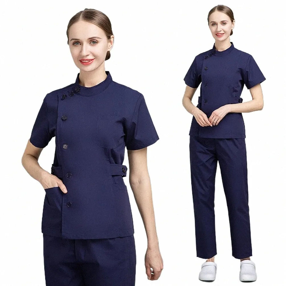 Kortärmade skrubber Uniform Suit Pet Grooming Work Set Operation Room Scrubs Tops+Pants Spa Uniforms Beauty Sal Clothes Suit B098#